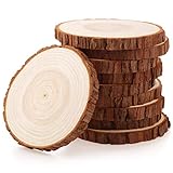 Fuyit Holzscheiben 10 Stücke Holz Log Scheiben 12-13 cm Unvollendete Holzkreise Ungebohrte Holzkreise ohne Loch für DIY Handwerk Holz-Scheiben Hochzeit Mittelstücke Weihnachten Dekoration Baumscheib