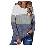 Pullover Damen Teenager Mädchen Langarm Spleißen Farbblock Sweatshirt Tops O-ausschnitt Hemdbluse Patchwork Farbkontrast Pullover Bluse Y2K Shirts Kontrastfarbe Splicing Langarmshirt Pulli Sw