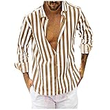 Dasongff Herren T Shirt Sommer Casual Button-down Hemden Herbst Winter Hemd Langarm Regular Fit Freizeithemd Slim Casual Leicht Streifen Shirts Oberteile Strandhemd Hawaiihemd T