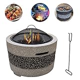 Kleine Feuerstelle, Feuerstelle mit BBQ-Grillregal, Feuerstelle Gartenheizer/Grill/Eisgrube Modische und künstlerische Magnesiumoxid-Basis für Gartengrill im Freien (Color : Grey)