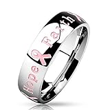 52 (16.6) Bungsa© Ring Gravur - Schmuckring mit graviertem SCHRIFTZUG ' Courage Strength Hope Faith' - Brustkrebs Awareness Ring für Damen & Herren - Pink Ribbon Breast Cancer Ring mit G