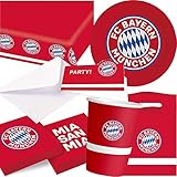 85-tlg. Party-Set * BAYERN MÜNCHEN * mit Teller, Becher, Servietten, Einladungen, Tischdecke, Partytüten | Motto Deko FCB Fussball Fussballparty