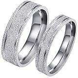 JewelryWe Schmuck 1 Paar Edelstahl Partnerringe, Sandgestrahlt mit 2 Rillen, Freundschaftsringe Eheringe Trauringe Verlobung Ringe Band, Silber, Kostenlos G