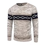 Herren Rundhals Pullover Trend Druck Mode Colorblocking Lässig All-Match Basic Langarm Strickpullover L