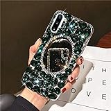 Herbests Kompatibel mit Samsung Galaxy Note 10 Plus Hülle Glänzend Glitzer Bling Strass Diamant Spiegel Handyhülle Mädchen Durchsichtig Kristall Steine Hülle Schutzhülle Bumper Case Tasche,Grü