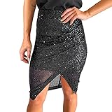 Geilisungren Rock Damen Sexy Einfarbige Glitzer Pailletten Knielang Bodycon Rock Frauen Mode Hohe Taille Slim Fit Skirt Party Club Röcke Abendrock