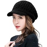 Comhats Winter Damen Strickmütze warme Beanie mit Schirm Skimütze Outdoor Schw