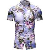 Herren-T-Shirt, kurzärmelig, Umlegekragen, Knopfleiste, Blumendruck, schmale Passform, Bluse, Neuheit, Blume, personalisierte Strickjacke für den Strand, A4-Violett, XXL