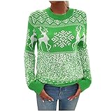 Christmas Pullover Damen Herbst Casual Langarm Weihnachtspullover Vintage Lustige Strick Xmas Sweater Pullover Mit Rundhalsausschnitt Lose Leichte LäSsiger Soft Strickpullover Oberteile Herbst W