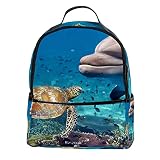 FURINKAZAN Dolphin Sea Turtle Underwater PU Leather Mini Backpack Purse Fashion Travel Backpack