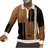Modische Poloshirts für Herren, langärmelig, Umlegekragen, Knopfleiste, bedrucktes Sweatshirt, gestreifter Druck, ethnisch, Opa, Oberteil, Übergröße, lockere Passform, Schwarz , XL