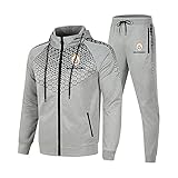 bo Erkan Herren und Damen Trainingsanzug Set Jogginganzug Gǎlǎtǎsǎrǎy 2-teiliger Streifen Kapuzenpullover + Hose Sportanzug Männer/Grau/M