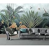 Fototapete 3D Effekt Mittelalterlicher Handbemalter Tropischer Regenwald Flamingo 3D Fresko Vlies Wohnzimmer Schlafzimmer Dekoration Tapete Custom S