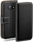 moex Klapphülle für Samsung Galaxy J1 (2016) Hülle klappbar, Handyhülle mit Kartenfach, 360 Grad Schutzhülle zum klappen, Flip Case Book Cover, Vegan Leder Handytasche, Schw