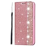 Homikon PU Leder Hülle Schön Glänzend Glitzer Diamant Schutzhülle Brieftasche Lederhülle Bookstyle Handyhülle Magnetverschluss TPU Rückseite Tasche Kompatibel mit Samsung Galaxy S7 Edge - Roseg