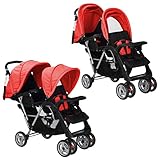 vidaXL 10111 Geschwisterwagen rot Babywagen Kinderwagen Baby Buggy Zwillingsbuggy, mehrfarbig
