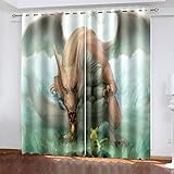 XDJQZX Vorhänge Kinderzimmer - Ösenvorhang 2Er Set 200X160 cm - Schlafzimmer Gardinen Blickdicht, Wohnzimmer Thermo Fensterdekoration 3D Cartoon Tier Dinosaurier Druck Verdunklungsvorhäng