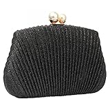 Glänzende Abend-Clutch mit Muschelperlen für Damen, Abendtasche, Handtasche, Schultertasche, Handtasche für Damen, Party, Hochzeit, Abschlussball, schwarz, Einheitsgröß