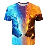 RelaxLife Herren 3D Druck T-Shirt Sommer Kinder 3D T-Shirt Tier Wolf Kopf Blaue Rose Blitz Mode Kinder T-Shirt Big Boy Mädchen Mode Kleidung T-S