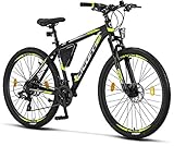 Licorne Bike Effect Premium Mountainbike in 27,5 Zoll Aluminium, Fahrrad für Jungen, Mädchen, Herren und Damen - 21 Gang-Schaltung - Scheibenbremse Herrenrad - Schwarz/Lime (2xDisc-Bremse)