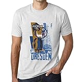 Herren Tee Männer Vintage T Shirt Dresden Lifestyle Weiß Gesprenk