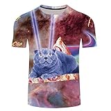 Tshirt Herren Glänzender 3D-Digitaldruck Raum Katze Und Rundhals-Pullover Herren- Und Damen-T-Shirt Mit Kurzen Ärmeln-Xt02_M