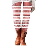 Damen Weihnachten Hosen Elastischen Leggings Dicke Warme Sweathose Bunte Lustige Thermohosen mit Weihnachtsmotiven Slim Stretch Yogahose Elastizität Hüftheben Fitnesshosen Freizeithose mit S