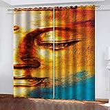 TTBBBB Vorhang Küche Goldenes Buddha-Gesicht B 300 x H 270 cm Soft Blickdicht Vorhang Gardinen Raumverdunkelung mit Ösen Ösenvorhang für Schlafzimmer Wohnzimmer 2er S