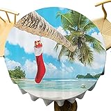 Weihnachtssocken auf der Palme auf tropischem Sandstrand, Malediven, festliches Design, mehrfarbig, für Küche, Party, Picknick, Essen, Frühling, Sommer, drinnen und drauß