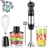 Bonsenkitchen Stabmixer Edelstahl, 5 in 1 Pürierstab 800W, 12 Geschwindigkeiten Einstellbar Multifunktionsmixer mit Schneebesen, Milchaufschäumer, 500ml Zerkleinerer und 600ml Messbecher …