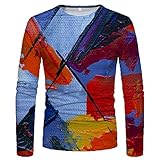 T-Shirt Herren Slim Fit Stretch Trend Mode Kreative 3D Tie-Dye Kreuz Druck Männer Base Shirt Frühling Herbst Klassisch Rundhals Lose All-Match Herren Langarm Shirt A25 M