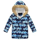 Styledress Unisex Baby Winter Fleece-Mantel Daunenmantel für 3-10 Jahre Jungen Mädchen Outdoor Jacke Outwear Windjacke mit Pelzkragen Druck Warme Winter Coat Winterjacke Verdicken M