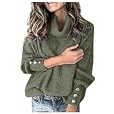 MOKBAY Frauen Pullover Damen Locker Rollkragenpullover Knopf Langarm Lose Strickpullover Tops Pullover Sweatshirt Jacken Damen Pulli Damen Sexy Pullover Pulli Damen Pullover Mit Schnürung