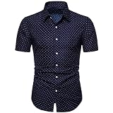 Gerfrwet T-Shirt Kurzarm Mode Herren Plus Size Slim Loose Short Sleeve Dot Printed Umlegekragen T-Shirt Atmungsaktive Tops L Dunkelb