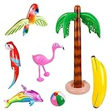 8PCS-aufblasbare Palmen Flamingo-Spielzeug, aufblasbare Bananen-Strandbälle Flying Parrot Dolphin für Hawaii Party Luau Party Decor Beach Backdrop