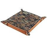 Leder Taschenleerer - Vide Poche - Praktische Aufbewahrungsbox - für Geldbörsen, Uhren, Schlüssel, Münzen, Handys und Büroausstattung (Dunkelbraun) Orientalischer Drache in der W