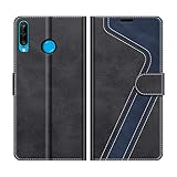 MOBESV Handyhülle für Huawei P30 Lite Hülle Leder, Huawei P30 Lite New Edition Klapphülle Handytasche Case für Huawei P30 Lite / P30 Lite New Edition Handy Hüllen, Modisch Schw