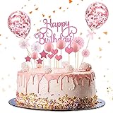 38 Stück Tortendeko Rosa,Kuchen Topper,Kuchendekoration,Geburtstag Torte Topper,Cake Topper,Happy Birthday Kuchendeko,Kuchen Deko für Geburtstag mit Sternen,Konfetti Ballon,Liebe und Pap