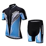 GWELL Herren Radtrikot Set Fahrrad Trikot Kurzarm + Radhose mit Sitzpolster (blau, 2XL)