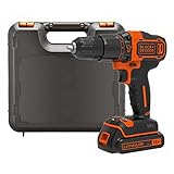 Black+Decker Akku-Schlagbohrschrauber (18V 1,5Ah, mit 2-Gang Getriebe, variable Drehmomentvorwahl, Softgriff, Doppelbit) BDCHD18