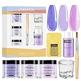 Vrenmol Set mit Acrylpulver und Flüssigkeit - Acryl Nagelset 3 Farben Blau Lila,Flieder lila,violett und 30 ml professionelles flüssiges Monomer-Set mit Acrylbürsten für Acrylnäg