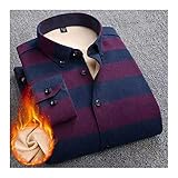 SKYROPNG Heavy Weight Fleece Shirt - Streifendruck Reine Baumwolle Langarm Bügelfreies Hemd, Mittleres Alter Lässiges, Dickeres Oberteil Mit Taschen, Western Warm Sherpa Jacke,Style 4,43
