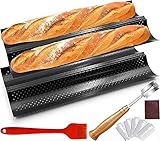 Baguette Backform Französische Brotform Perforierte Französische Stick Laib Backform mit Antihaftbeschichtung, zum Platzieren und Backen von Französischen 2 Baguettes (Schwarz 2 T, 38×16.5cm)