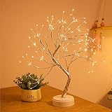 XhuangTech Tisch-Bonsai-Baumlicht mit 108 LED-Kupferdraht-Lichterkette, batterie-/USB-betrieben, künstlicher Baum-Lampe für Schlafzimmer, Schreibtisch, Weihnachten, Party(warmweiß)
