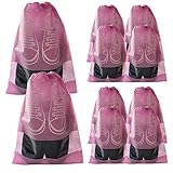 WOOKIT 10er Schuhbeutel Reisen, Wasserdicht Staubdicht Vlies Schuhsack Set, Mit Transparentes Sichtfenster und Kordelzug für Schuhe/Sportschuhe/Stiefel/Sandalen/Kinderschuhe(17x12)-R