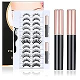 URAQT Magnetische Wimpern, 12 Paare 3D Dicke Lange Künstliche Falsche Eyelashes, Magnetische Wimpern mit 2 Magnetisch Eyeliner, Natürlich Magnet Wimpern Eyeliner Set mit Zange, W