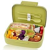 KUPBOX Brotdose Bento Box für Kinder, auslaufsichere Lunch Box mit fünf separat Fächer, BPA Frei, Geeignet für Mikrowellen und Spülmaschinen, kein Fremdgeruch-Grün.B