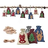 Zhongdawei DIY Adventskalender, 24 Stück Weihnachten Adventskalender Tasche Countdown Filz Geschenktüte mit DIY Aufkleber Clips Weihnachtsbaum hängende Dek