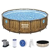 Bestway Power Steel Swim Vista Series Aufstellpool Komplett-Set mit Filterpumpe Ø 488 x 122 cm, Holz-Optik (Pinie),