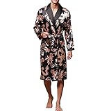 Sidiou Group Nacht Robe Satin Kimono Morgenmantel Herren Kimono Robe Lang Ärmel Bademantel Schlafanzug Nachtwäsche Satin Nachthemd (Schwarz, M)